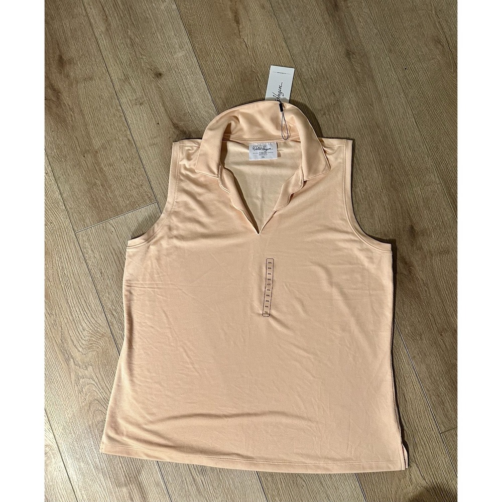 Walter Hagen Clubhouse Scallop Sleeveless Polo XXL Peach Fuzz NWT Golf UPF 25+